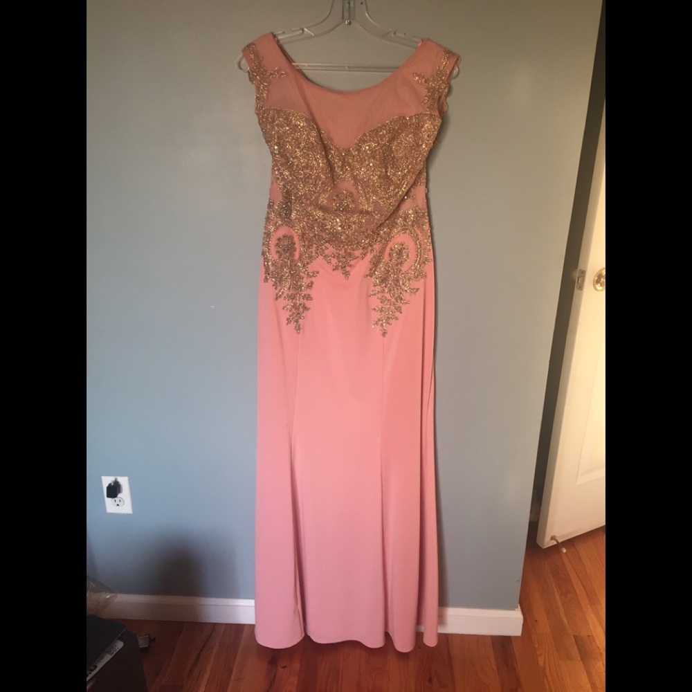 Size 14/16 long evening pink and gold dress